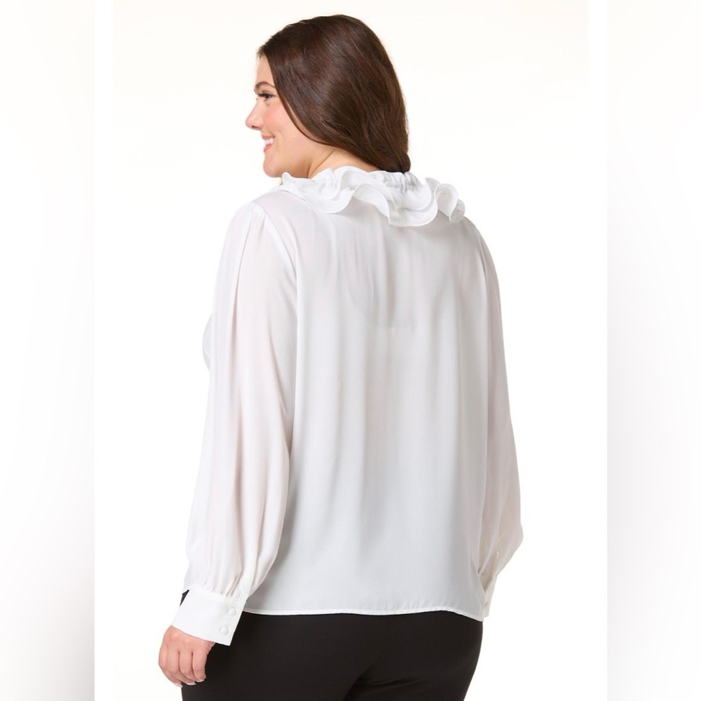 NWT Elegant White Ruffle Blouse - Picture 2 of 7